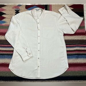 Arturo Calle Linen Blend Long Sleeve Roll Tab Band Collar Relaxed Shirt